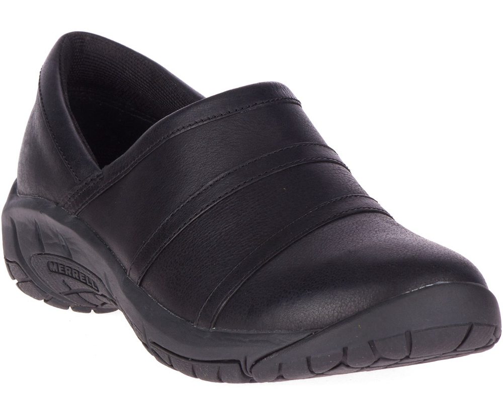 Merrell Slip Ons Black - Encore Moc 4 Leather Wide Width - Womens 72PHFBJZX